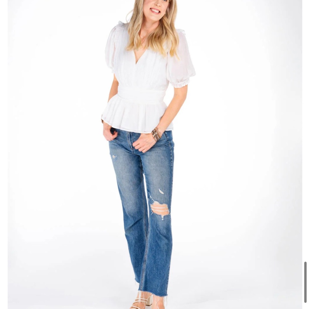 Amalli Talli Elegant White Puff Sleeve Women's Top